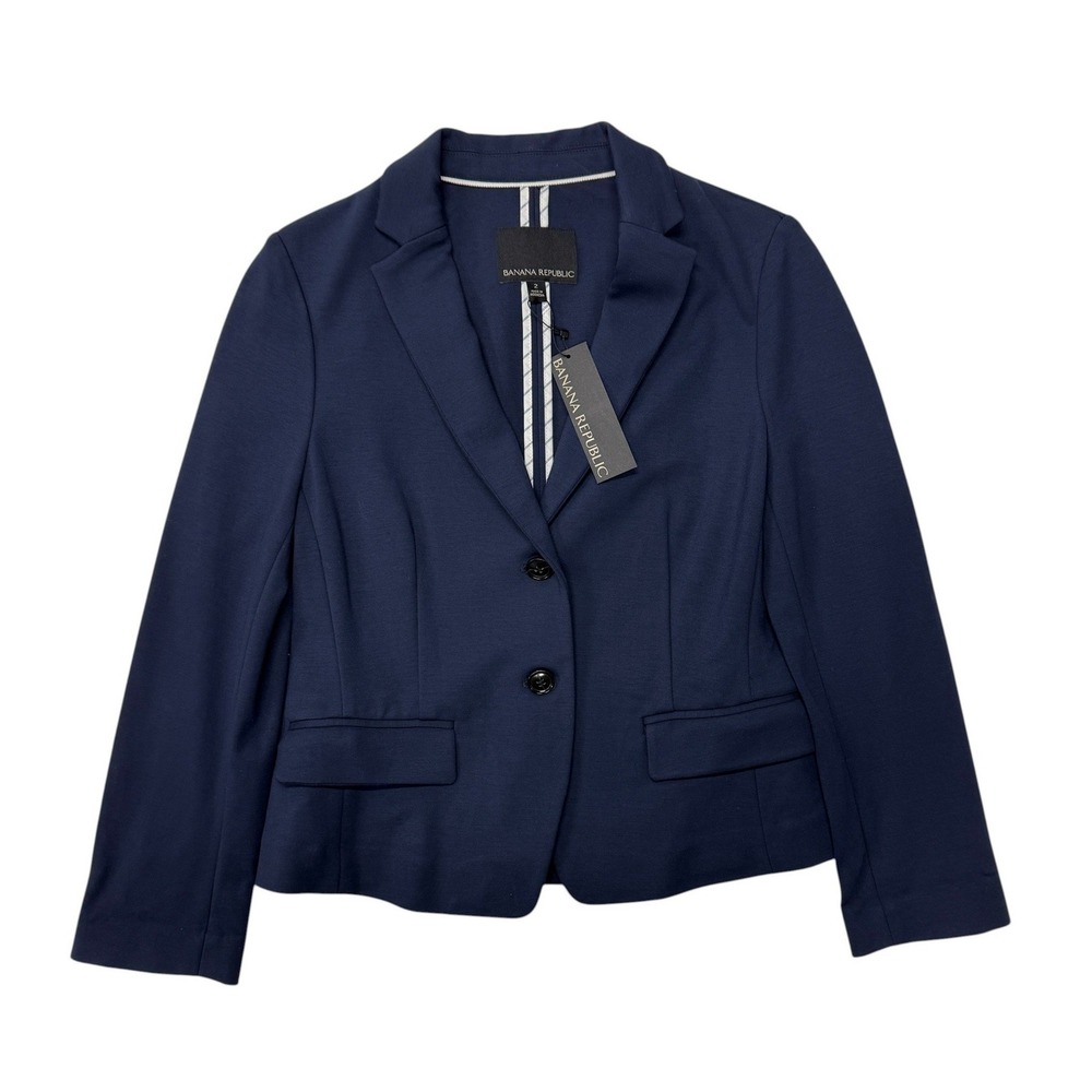 Banana Republic Navy Blue Shrunken Ponte Blazer Jacket Womens Sz 2 NWT